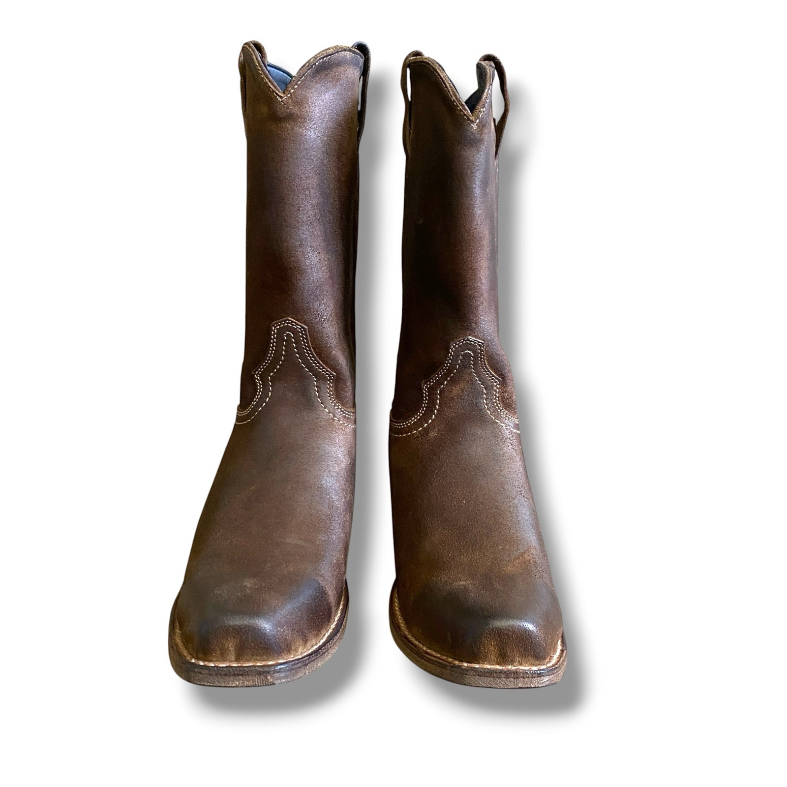 New Men's Frank Leather Cowboy Boots Size 9.5 Style 55265 Chocolate Wash Brown — image 2 of 8